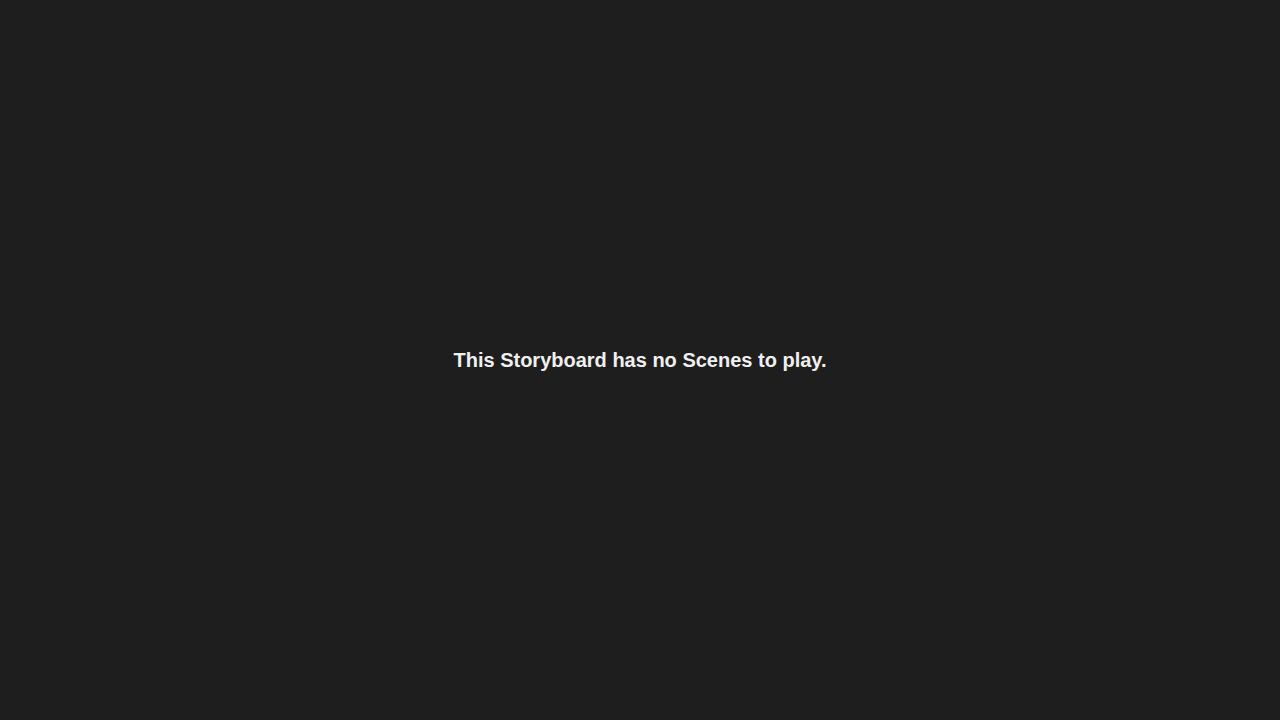 Empty-state screen reading This Storyboard has no Scenes to play