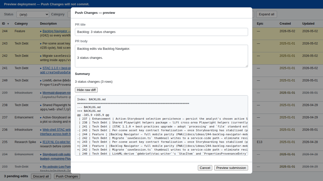 Same dialog with the raw unified diff expanded inline