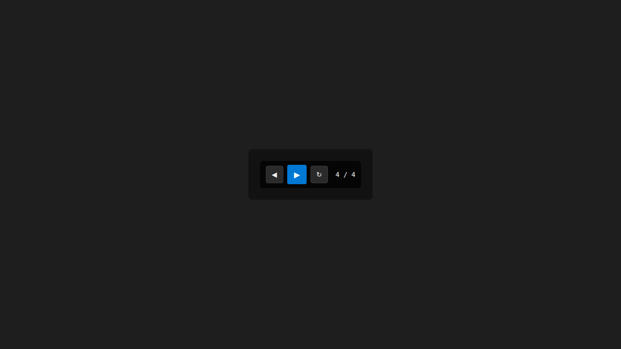 TransportBar at the final Scene with Replay button replacing Next