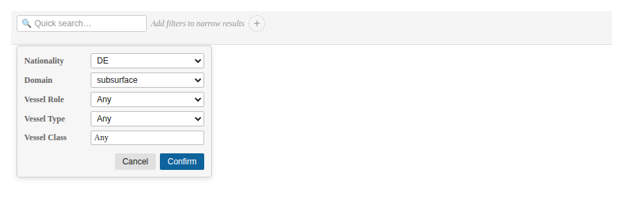 Platform value editor popover with nationality set to DE and domain set to Subsurface, Confirm button enabled