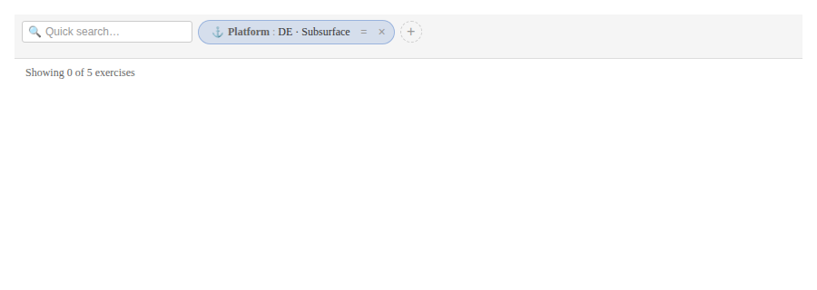 Confirmed platform chip in the filter bar labelled Platform: DE, Subsurface, with anchor icon and tinted background