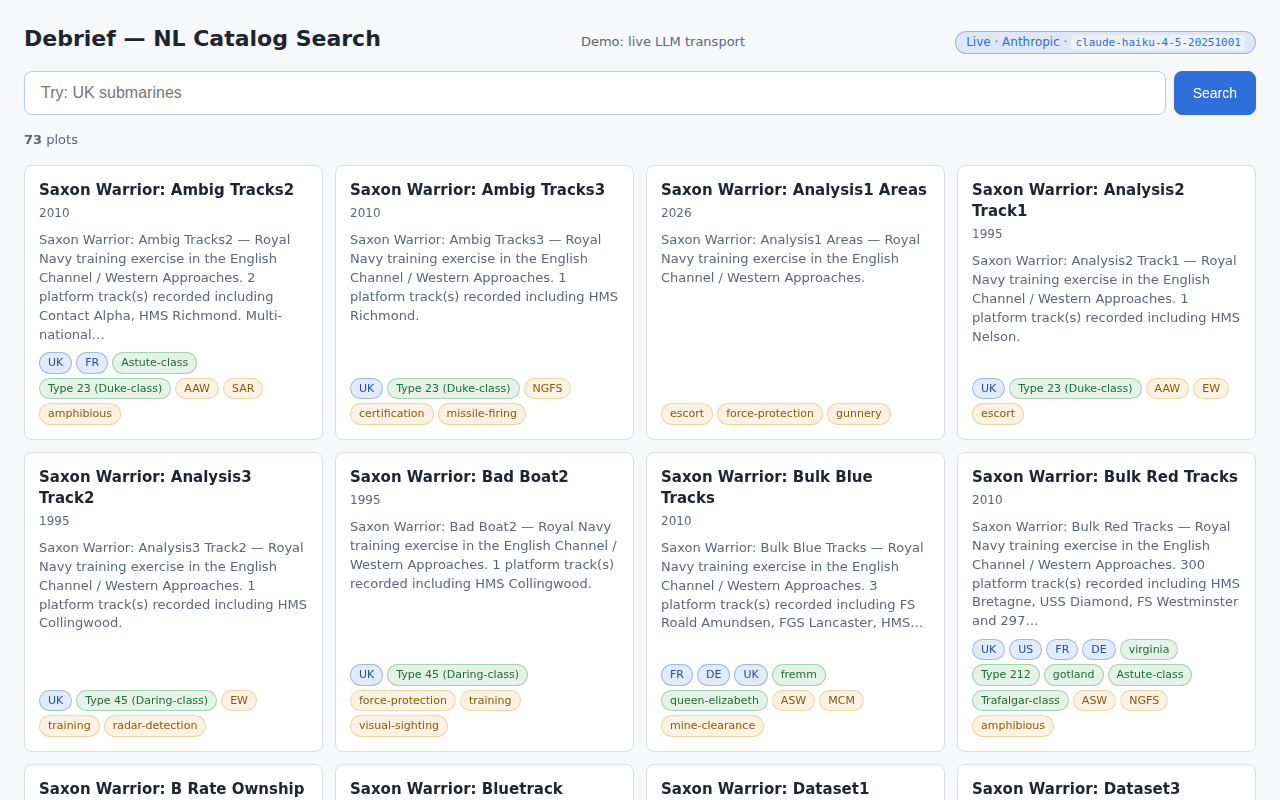 Transport-mode indicator showing "Live - Anthropic - claude-haiku-4-5-20251001" in the demo header
