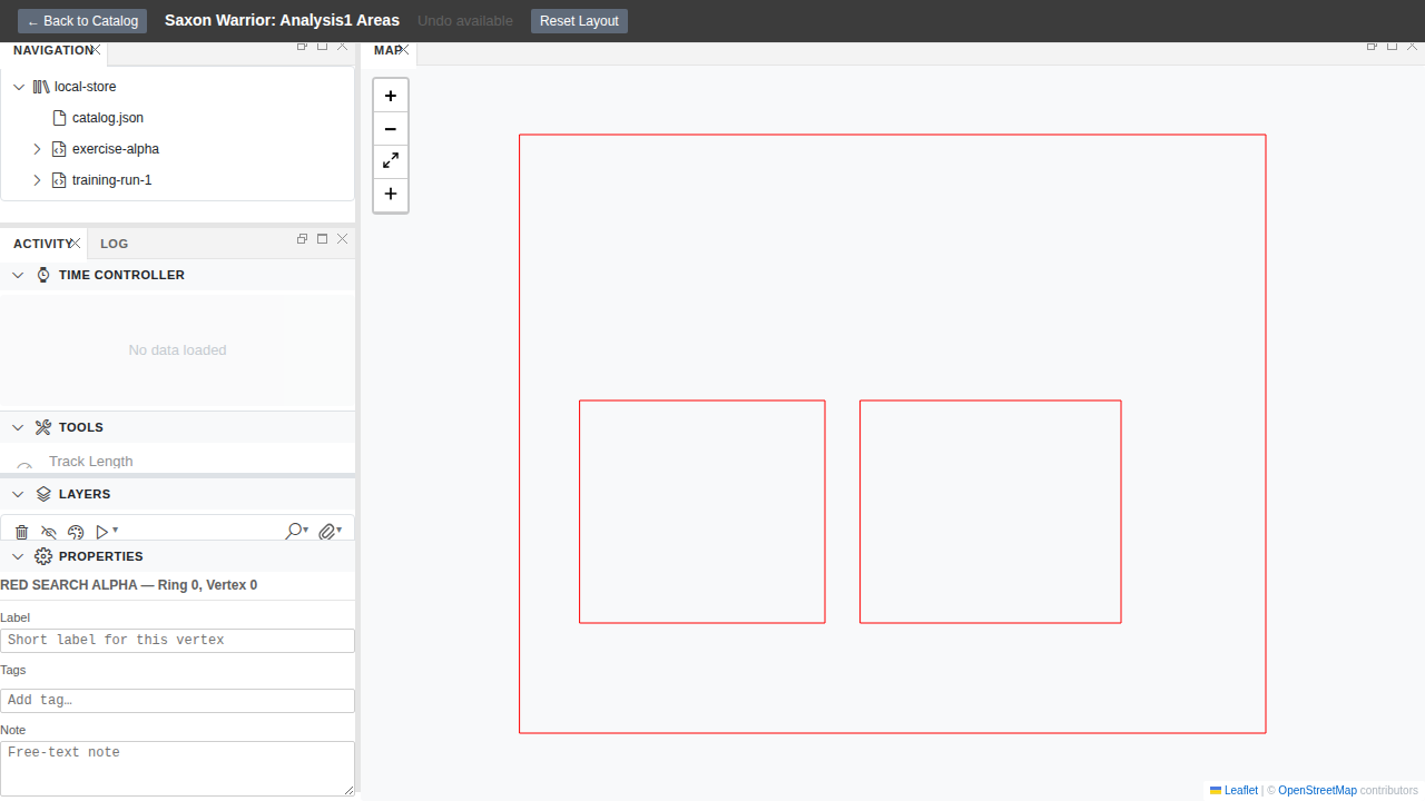 Sub-feature mode — Properties Panel showing per-vertex label, tags, and note