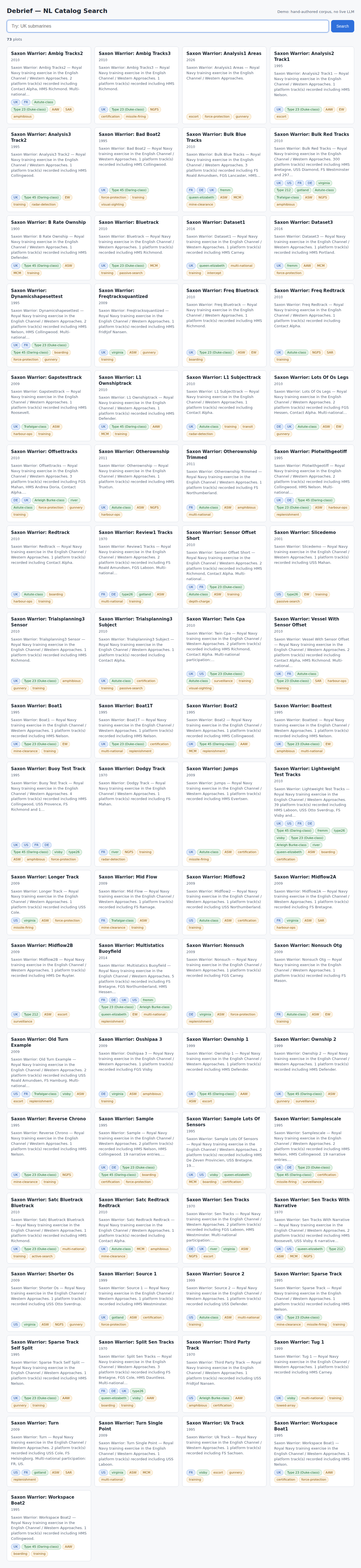 All 73 plots visible on load, empty chip bar, count reads "73 plots"