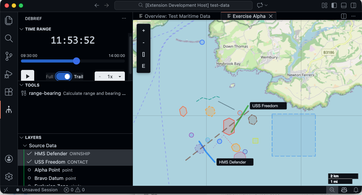 Plot view opened from catalog overview showing vessel tracks on the map