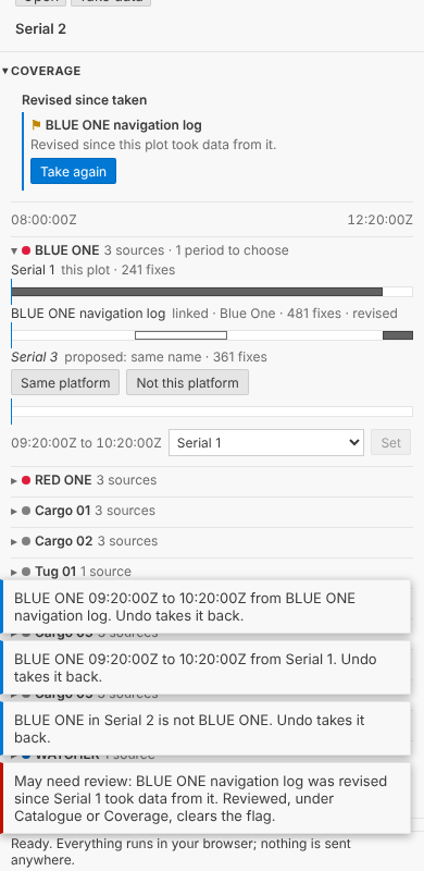 On a phone: Revised since taken with Take again, BLUE ONE with three sources and their bars, the periods with their lists