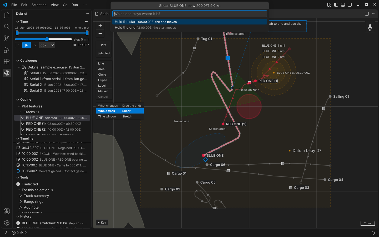 The Shear track form in VS Code: which end of BLUE ONE stays where it is, with what the track makes good now in the title