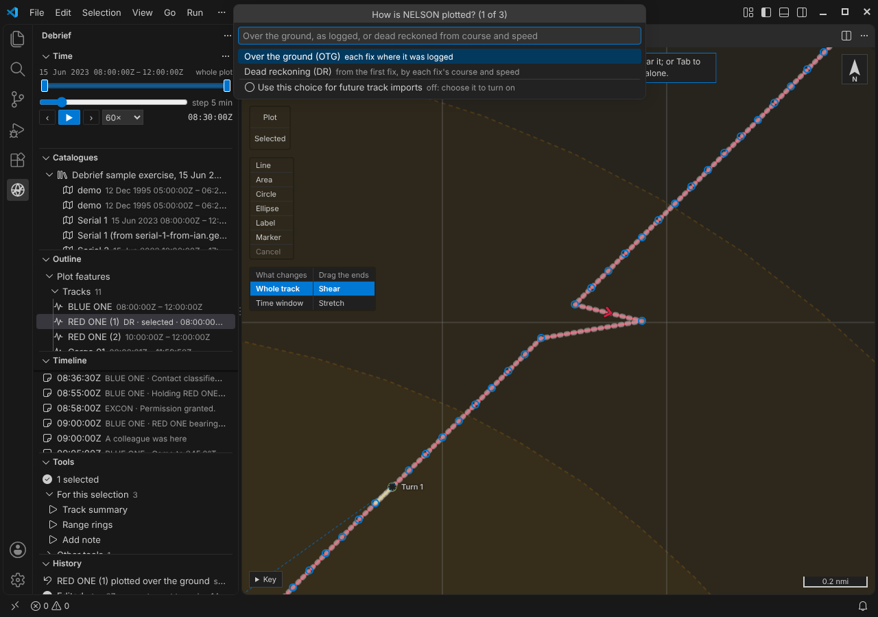 VS Code asking the same, in a list: over the ground or dead reckoning, and below them the line to tick to use this choice for future track imports