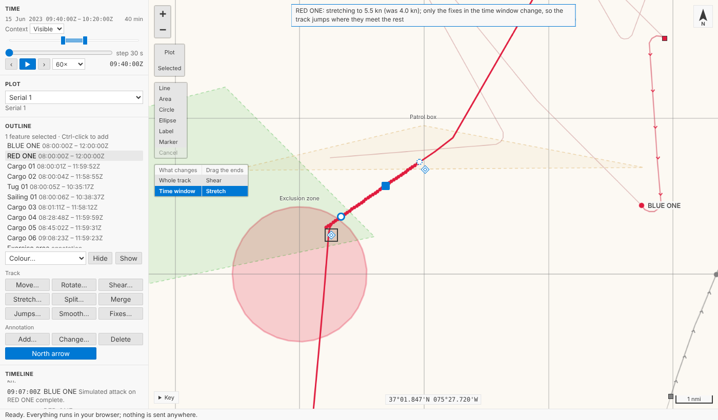 Stretching RED ONE's leg: the leg longer along the same line, and the note saying 5.5 kn, was 4.0 kn
