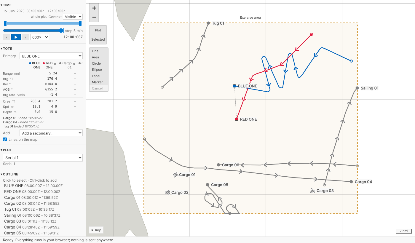 Current time at the end of the window: Tug 01's column is dashes, and under the table, Tug 01 Ended 10:35:17Z